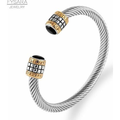 FYSARA Luxury Braided Charm Open Cuff Men Women Stackable Bangles Jewelry Classic Stainless Steel Vintage Adjustable Bracelets