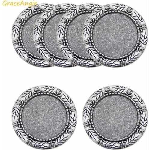 GraceAngie 4pcs Fit 25mm Glass Antiqued Silver Brooch Bezel Round Flower Cabochon Brooch Pin Accessory Multi Shape