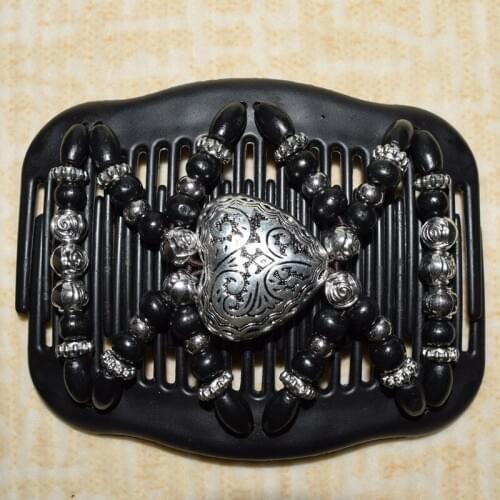 Big heart black Beads 12 pcs / lot Magic Strecthy Hair Combs Double Clips Tuck Combs