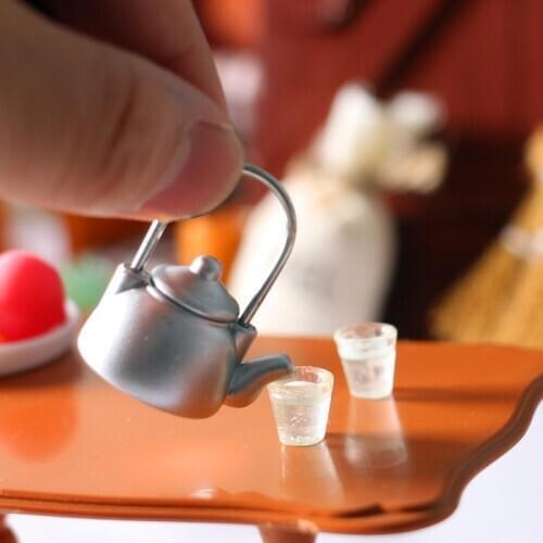 1set Kids Pretend Toy Mini Doll House Furniture Dollhouse Kettle Pot Miniature Kitchen Kettle Water Cup Set