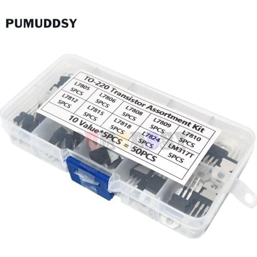 LM317T L7805 L7806 L7808 L7809 L7810 L7812 L7815 L7818 L7824 Transistor Assortment Kit 10value*5pcs 50PCS Voltage Regulator box