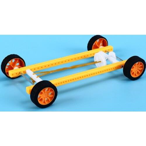 Car Model Joyful Educational Plastic Science Small Inventions Toy DIY Rubber Band Return Trolley Gift For Kindergarten Kid