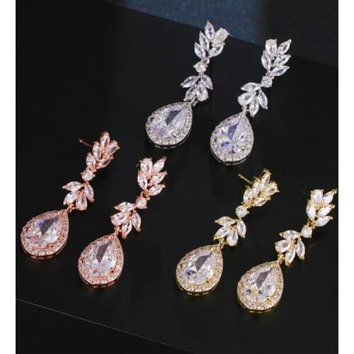 Fashion Creative Flower Insert Zircon Drop Earrings Personality Bridal Drop Pendant Earrings Party Gift Trendy Women Jewelry New