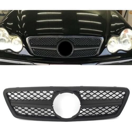 Car Front Grille Upper Grill For 2000-2006 Mercedes-Benz C-Class W203 C280 C320 C240 C200 Matte Black with Silver Emblem Logo