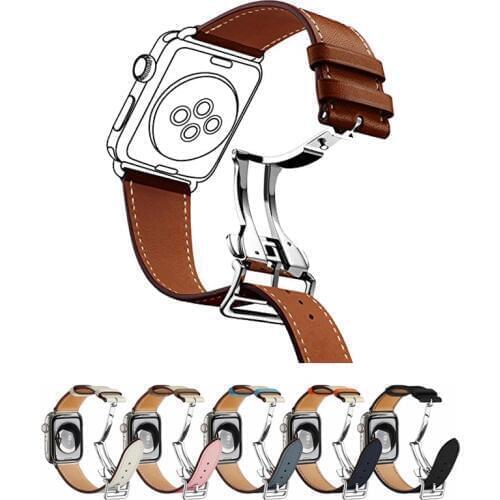 Genuine leather strap for apple watch band 42mm 38mm 44mm 40mm Deployment Buckle correa watchband for iwatch pulseira 5/4/3/2/1