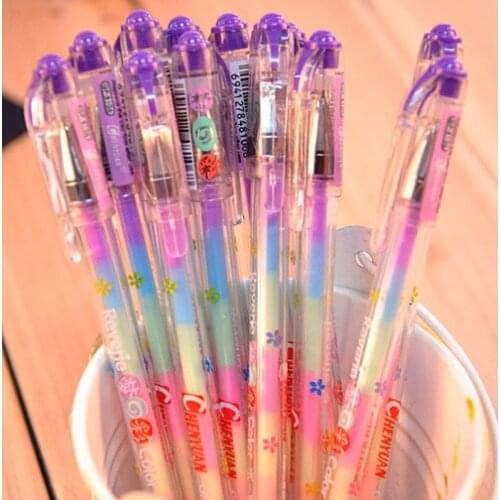 6 In 1 0.5mm Rainbow Color Gel Pen Color Pens DIY Album Photo Decoration Highlighter Marker Pen Ball Point Pen