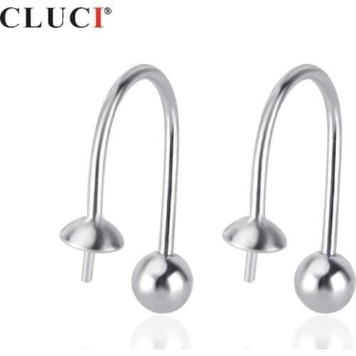 CLUCI 925 Sterling Silver Women Pearl Earring Pearl Earrings Mounting Women Party Jewelry Silver 925 Drop Earrings SE113SB