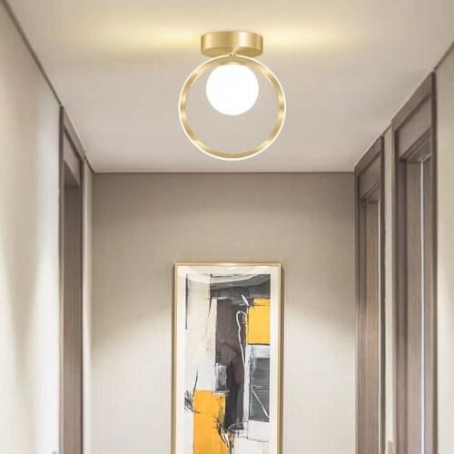Nordic LED Ceiling Light Home Aisle Corridor Restaurant Bedroom Cloakroom Fixture Golden Ceiling Lamp