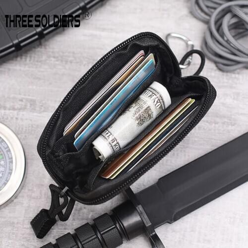 THREE SOLDIERS Tactical Mini Wallet Card Money Key Pack Waist Bag Nylon with Free Carabiner Camping Hiking Outdoor Small Pouch