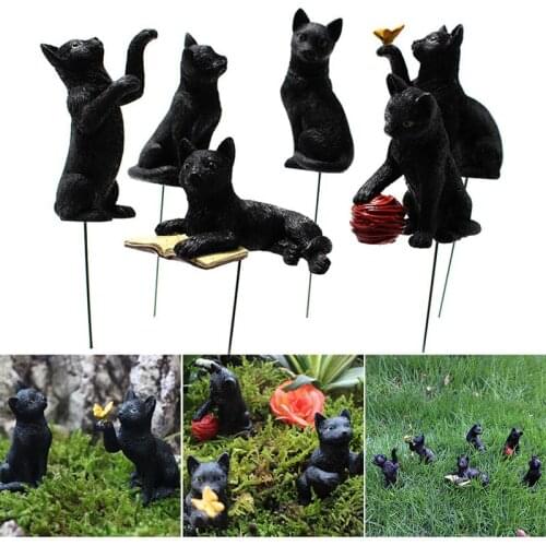 Luminous Black Cat Suit Ornaments Resin Simulation Animal Garden Micro Ornaments Landscape Decorations GQ