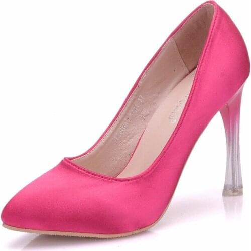 Women pumps wedding Party banquet Silk Slip On 10.5CM Thin High Heels Pointed Toe shoes for women women shoes 2020 size 35-42