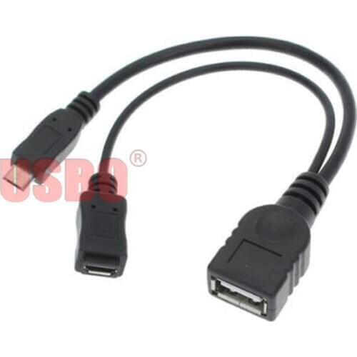 High quality black 0.1M Micro USB OTG data cable Micro-USB male to USB-A female with Micro USB power supply