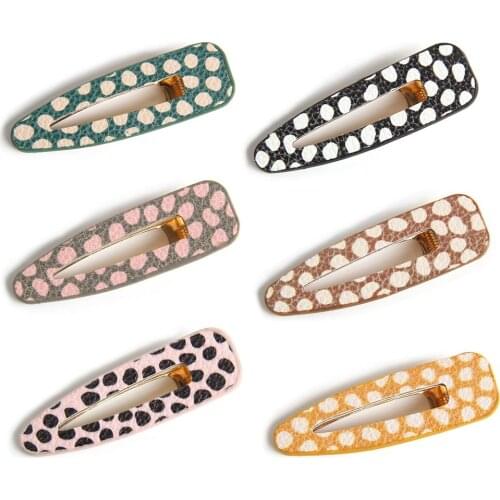 Furling Girl 1 PC Dot Leopard Printed Water-Drop Shape Leather Hair Clip Fashion Girl Women Barrette Hollow out Hairpin