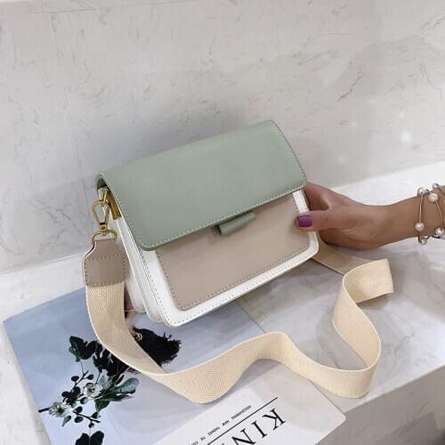 2021 Ladies PU Leather Fashion Wide Shoulder Strap Single Shoulder Cross Bag Womens Bag Contrasting Frosted Chain