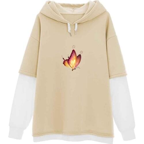 2021 Spring Autumn Butterfly Top Color Block Shirt Pullover Hoodie Graphic Hoodie Y2k Harajuku Streetwear Women Sweatshirt