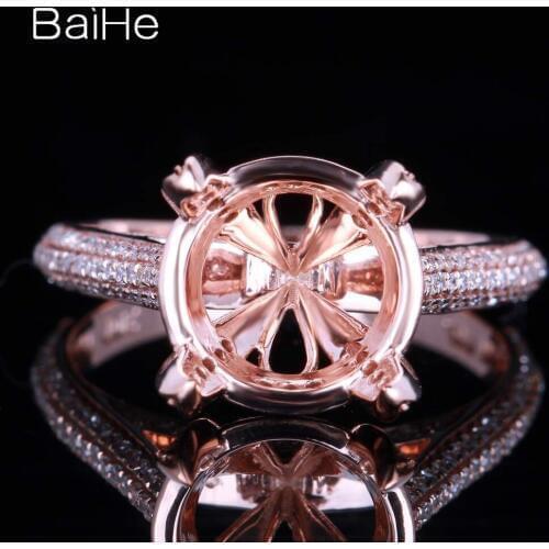 BAIHE Solid 10K Rose Gold About 10-11mm Round No Main Stone Engagement Women Trendy Fine Jewelry Gift Ring Semi Mount Ring
