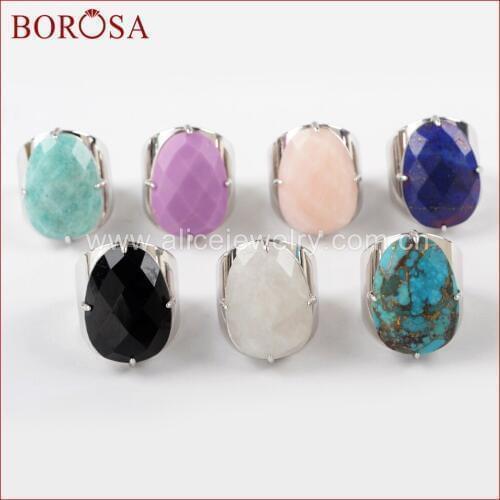 BOROSA New Arrival Sliver Color Claw Egg Shape Multi-kind Stone lapis lazuli Faceted Band Ring For Women Jewelry ZS0321