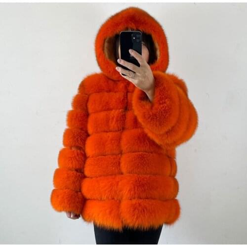 Winter Women Real Fox Fur Coat Thick Warm High Quality Full Sleeves New Natural Fur Hooded Jacket Elegant Thick Warm Outerwear