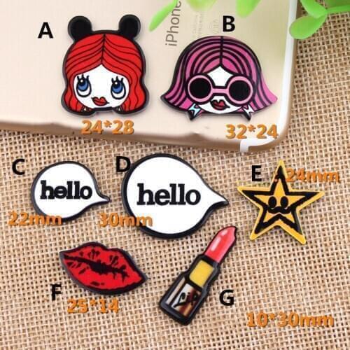 Kawaii Planar Resin Cabohons Fashion Cool Girl Hello Star lipsticker Mouth Patch Sticker Embellishments Scrapbooking 10pcs