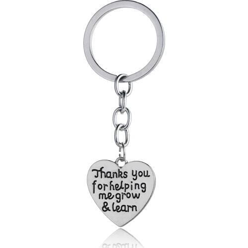 12PC Thanks You For Helping Me Grow And Learn Keyring Heart Charm Pendant Keychain Thank You Teacher Teachers Day Gift Jewelry