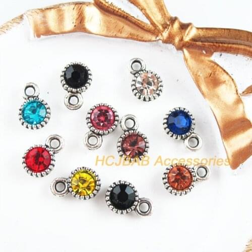 20 New Daisy Charms Tibetan Silver Tone Retro Mixed Crystal Pendants 8.5x13mm