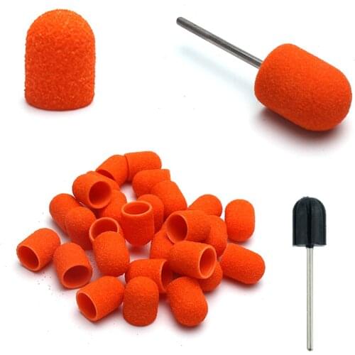 20pc Nail Sanding Caps With Rubber Gel Nail Drill Bit Milling Cutters Manicure Pedicure Removing Dead Skin Polishing Nail Tools