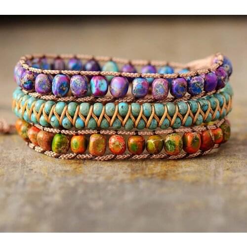 OAIITE Free Spirit Turquoise Wrap Bracelet Bohemian Woven Mixed Jasper Bracelet Set Protective Energy Jewelry Gift For Friends