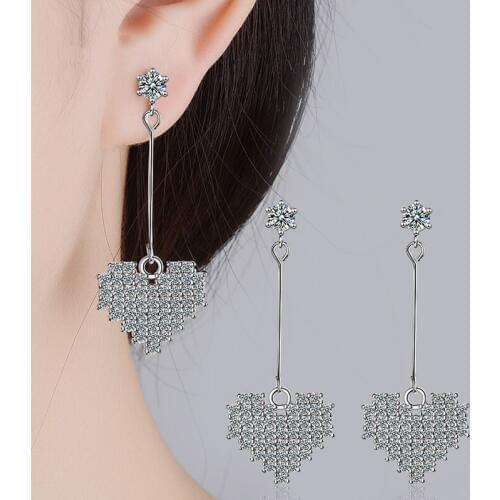 Shiny Cubic Zirconia Love Heart Pendant Earrings Vintage Crystal Drop Earrings Wedding Party Jewelry Gift For Women Girls