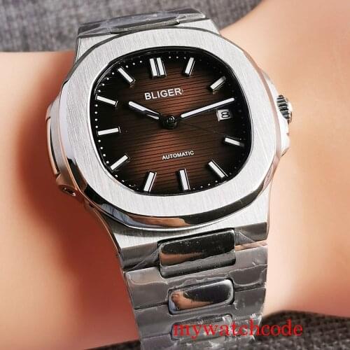 Bliger Brand 40mm MIyota 8215 Mingzhu 2813 Automatic Men Watches Coffee Dial Sapphire Glass Calendar 316L Stainless Steel Strap