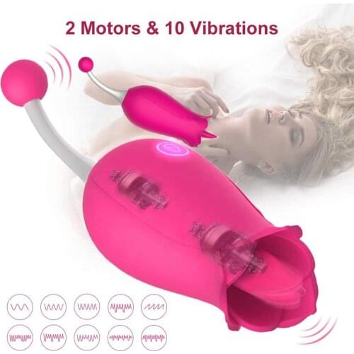 Double Motors rose Vibrator Silicone Waterproof G-Spot Clitoris Stimulator Adult Sex Toys for woman Vagina massager Rechargeable