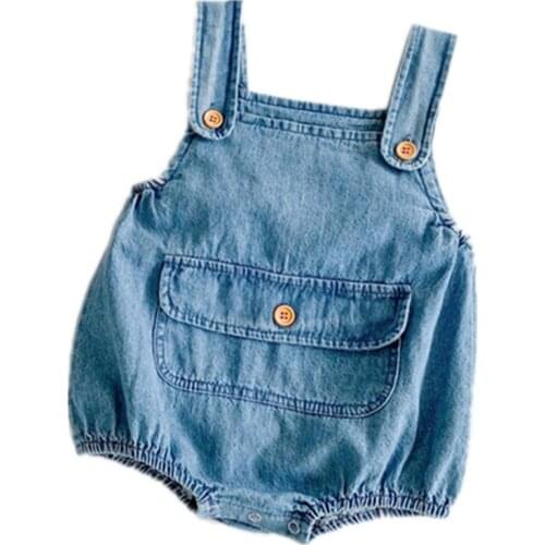Newborn Baby Denim Overalls for Girl Casual Solid Rompers Playsuits 2021 Autumn New Cotton Soft Kids Clothes Boys 0-3 Years