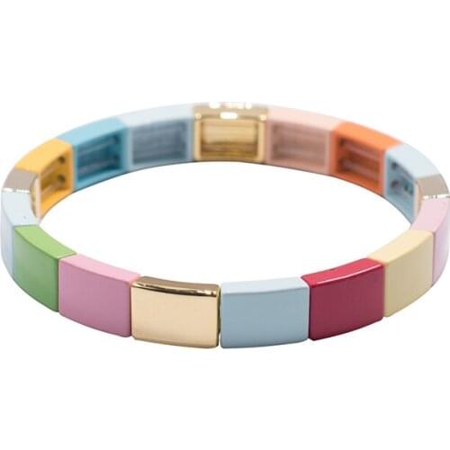 Vsco Girl Enamel Bracelet Rainbow Tile Bracelet Wristbands Bohemian Seed Beaded Bracelet Metal Myuki Stack Colorblock Arm Band
