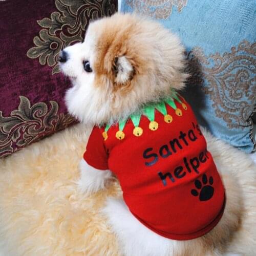 Dog T-Shirt Lovely Christmas Pattern Festive Furnishing Short Sleeve Cotton Letter Print Dog Costume Christmas Black & Red