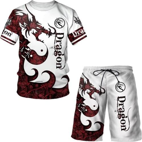 Hot Sale Mens Sets tshirt+pants Two Pieces Sets Casual Tracksuit Male Sportswear 2021 New Dragon short Beach Shorts