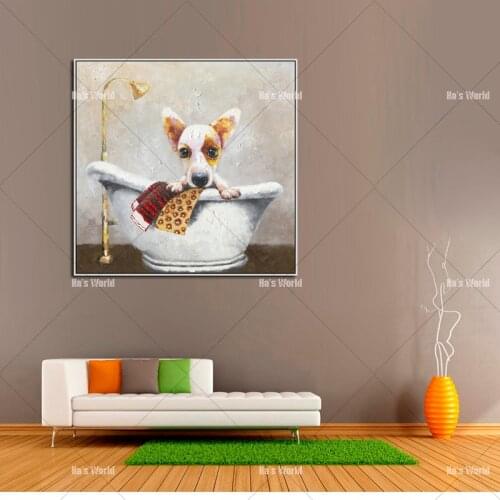 Oil Painting hand painted Oil Painting Dog art on Canvas Abstract lovely Animal Wall Art for Home Decoration painting no frame