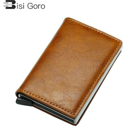 BISI GORO Rfid Card Holder Men Wallets Money Bag Male Vintage Black Short Purse New Small Leather Slim Wallets Mini Wallets Thin
