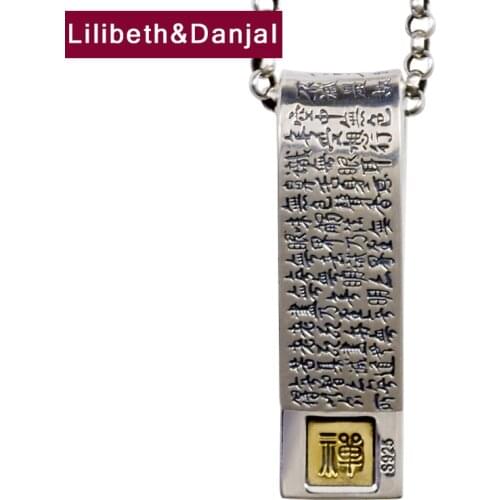 Amulet Buddha Pendant Pure 925 Sterling silver Letter Heart Sutra Free black leather Rope Men Women Necklace Pendant Jewelry P22