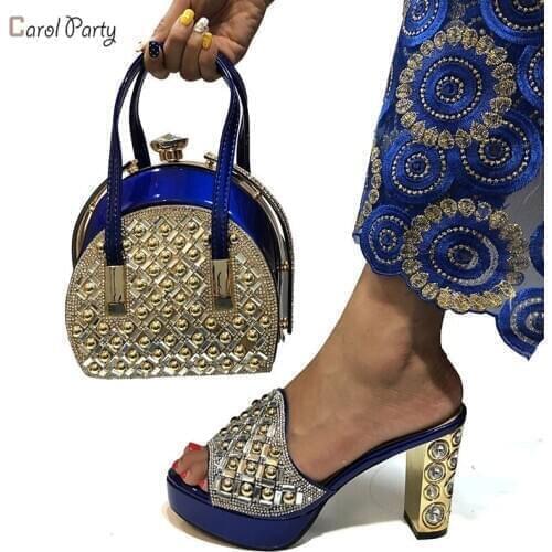 2020 Hot Selling Italian design Nigerian Ladies Shoes and Bags to Match Women Shoes with Bag Set in Royal Blue Color for Party