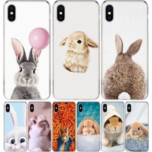 Cute White Baby Rabbits Phone Case for Apple iphone 11 12 Mini Pro XR X Xs Max 7 8 6 6s Plus 7G 6G 5G 5S 5 SE + Customize Cover