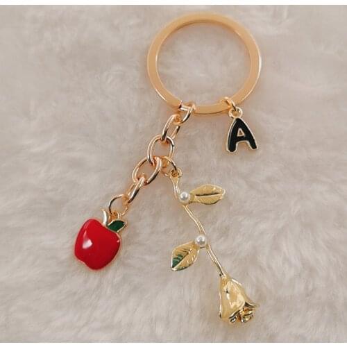 Fashion souvenir enamel apple rose flower keychain creative gift apple shape keychain small jewelry car key ring holder gift