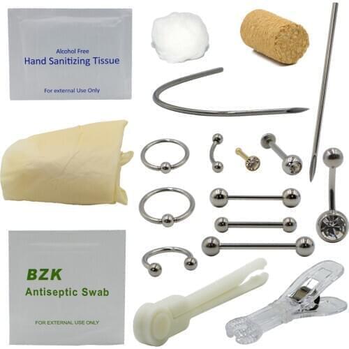 Disposable Body Piercing Pack Unit For Tongue Nipple Belly Navel Septum Ring Labret Lip Captive Bead Jewelry Tool Machine Kit