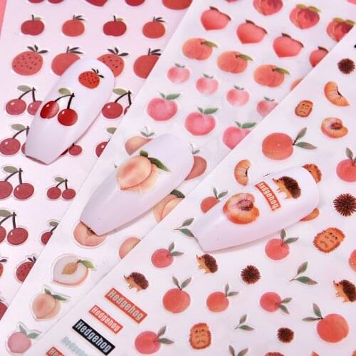 1 Pcs DIY Cherry Peach Fruit Design Nail Decals Spring And Summer Lovely Adhesive Waterproof Nail Stickers Nail Art Decorations