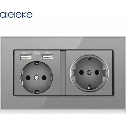 2 USB Wall Socket Mounted Glass Panel 16A Power EU Standard Outlet 220v Electrical Sockets Pop socket For Mobile Phones