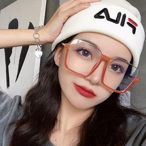 2021 New Big Frame Clear Lens Optical Eyewear Fashion Square Semi-Rimless Women Sun Glasses Men Vintage Anti-Blue Light Glasses