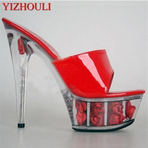 NEW 6 Inch High Heel Sandals Fashion Women Dress Sexy Shoes 15cm Flowers Office Women Slippers Platforms Shoes