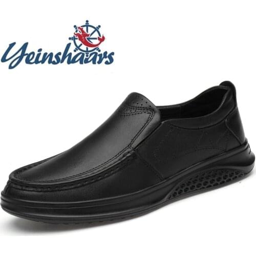 New High Quality Men Black Dress Loafers Genuine Leather Mens Shoes Breathable Slip on Flats Brand Tooling Elegantes Gents Shoes