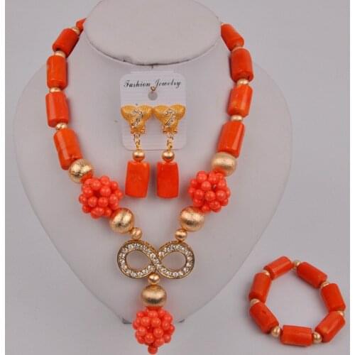 Latest Nigerian Coral Beads African Wedding Coral Necklace Jewelry Set for Women 12-D-02