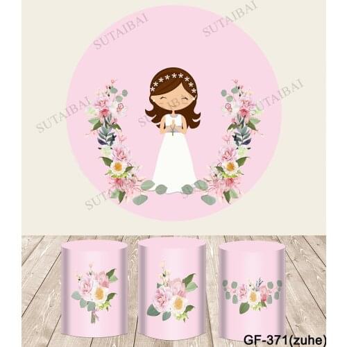 Girl Party Pink Backdrops Baby Shower My First Communion Celebrate Events Supplies Flowers White Pigeon Stripe Round Banners