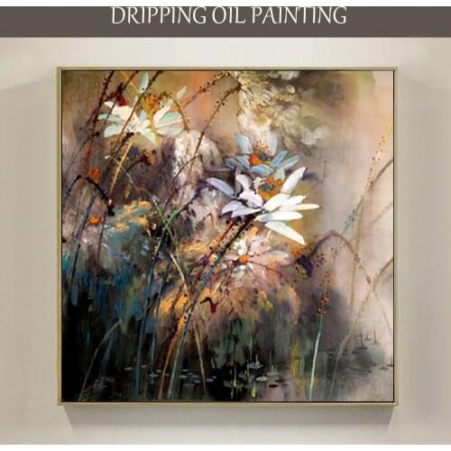 Hand-painted High Quality Abstract Wild Flower Oil Painting on Canvas Beauty Abstract White Flowers Oil Painting for Living Room