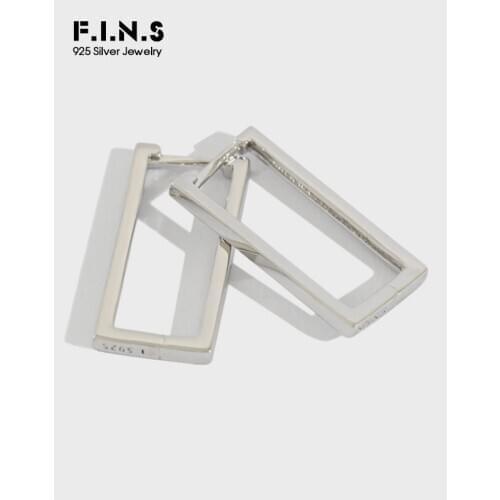 F.I.N.S Simple Geometric Pure 925 Silver Earrings Geometry INS Square Big Hoop Earrings Sterling Silver Jewelry for Women